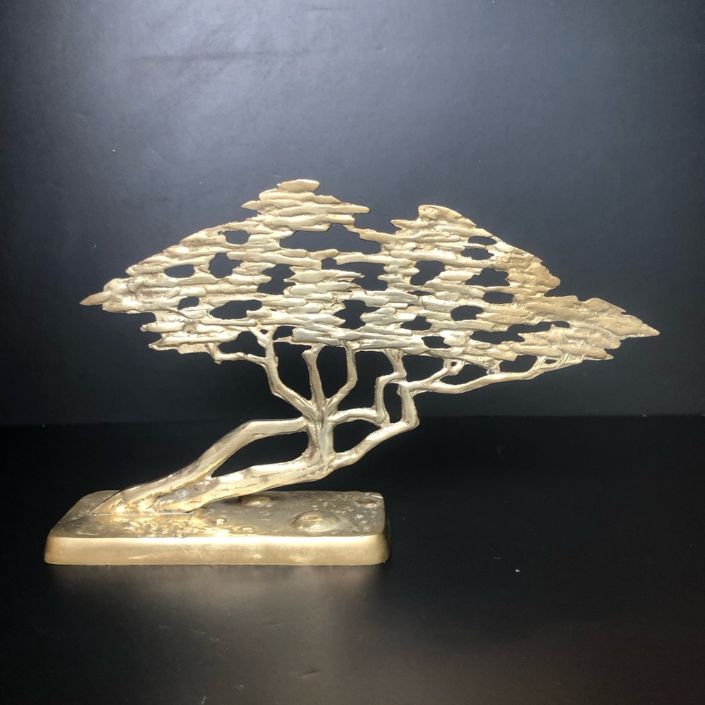 Vintage MCM Brass Bonsai Tree Sculpture Standing Art 60s Retro Kitschy